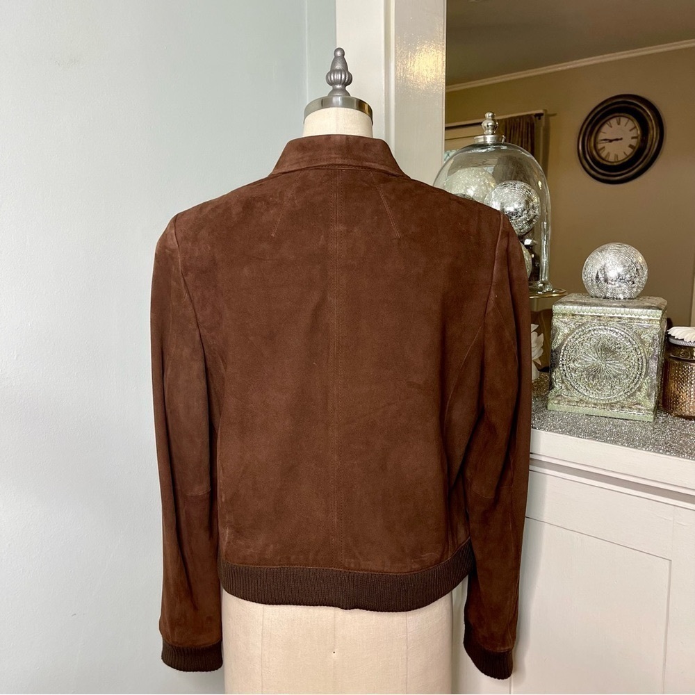 Talbots Brown Suede Leather Bomber Jacket Coat Women’s Size 14 - Picture 6 of 15